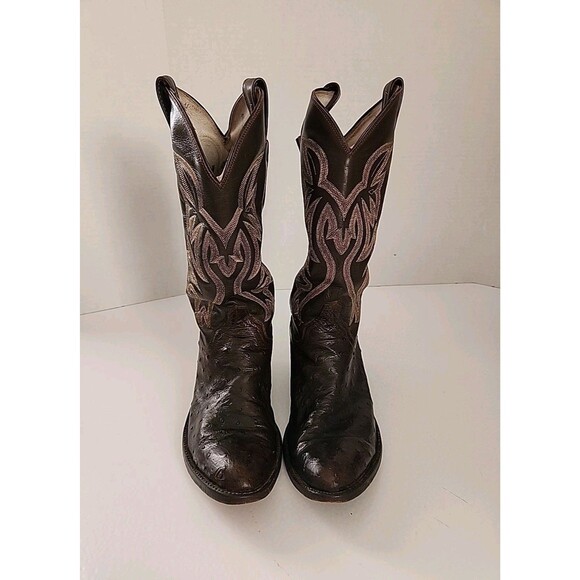 Vintage Ostrich? Western Cowboy Boots Round Toe Size 8.5 D BROWN main image 4
